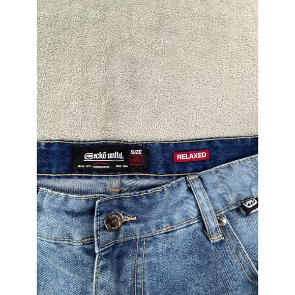 Ecko Unltd Relaxed Fit Denim Shorts Mens 40 Blue Distressed Moto Street - Picture 4 of 9